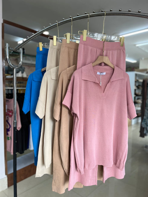 Pollo Collar Short Sleeves Pullover With Trousers Co-Ord Sets